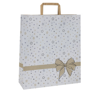 25 SHOPPER NATALE CARTA C/MANIGLIE PIATTINA 22X10X29CM STARS BIANCO COD. 086915