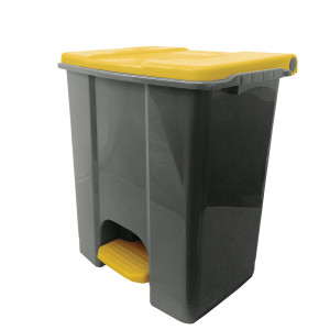 CONTENITORE MOBILE A PEDALE IN PLASTICA RICICLATA ECOCONTI 60LT GRIGIO E GIALLO COD. 912676