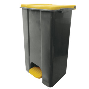 CONTENITORE MOBILE A PEDALE IN PLASTICA RICICLATA ECOCONTI 80LT GRIGIO E GIALLO COD. 912876