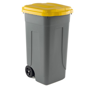 BIDONE MOBILE CENTO 100LT GRIGIO C/COPERCHIO GIALLO PER RACCOLTA DIFFERENZIATA COD. 100/GRC-GIA