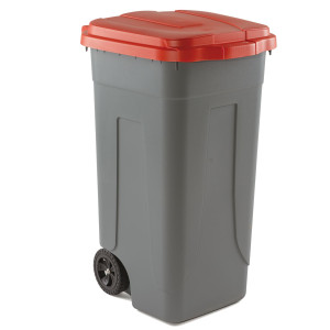 BIDONE MOBILE CENTO 100LT GRIGIO C/COPERCHIO ROSSO PER RACCOLTA DIFFERENZIATA COD. 100/GRC-ROB