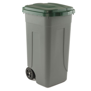 BIDONE MOBILE CENTO 100LT GRIGIO C/COPERCHIO VERDE PER RACCOLTA DIFFERENZIATA COD. 100/GRC-VES