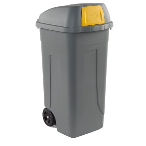 BIDONE MOBILE CENTO PUSH 100LT GRIGIO C/COPERCHIO GIALLO PER RACCOLTA DIFF. COD. 100P/GRC-GIA