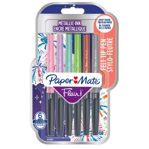 BLISTER 6 PENNARELLI FLAIR NYLON COLORI ASSORTITI METALLIC PAPERMATE COD. 2137361