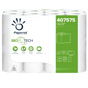 PACCO 24RT CARTA IGIENICA CLASSICA 2VELI 19,80MT 180 STRAPPI BIOTECH PAPERNET COD. 407575