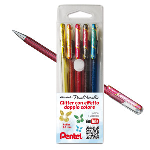 ASTUCCIO 5 ROLLER GEL HYBRID DUAL METALLIC 1,0MM COLORI ASSORITIT PENTEL COD. 0022064