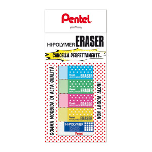 BLISTER 5 MINI GOMME HI POLYMER COLORI ASSORTITI PENTEL COD. OX15028