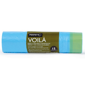 15 SACCHI RIFIUTI 50X60CM-30LT 15MIC AZZURRO C/MANIGLIE VOILA' COD. 0359C