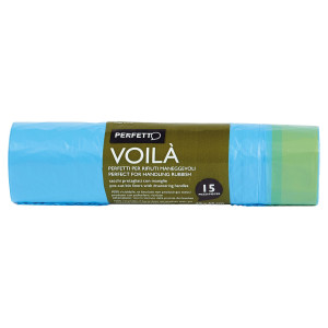 15 SACCHI RIFIUTI 50X60CM-30LT 15MIC AZZURRO C/MANIGLIE VOILA' COD. 0359C