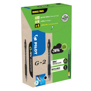 GREEN PACK 12PENNE + 12 REFILL ROLLER GEL SCATTO G-2 0,7MM NERO PILOT COD. 000023