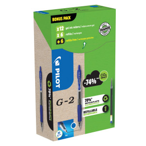 GREEN PACK 12PENNE + 12 REFILL ROLLER GEL SCATTO G-2 0,7MM BLU PILOT COD. 000024