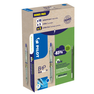 BONUSPACK 10 PENNE +10 REFILL B2P ECOBALL PUNTA 1.0MM BLU PILOT COD. 000033