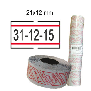 PACK 10 ROTOLI 1000 ETICH. 21X12MM BIANCO PERM. CON RIGHE ROSSE PRINTEX COD. 2112rbp6st