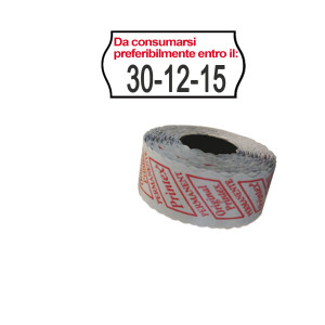 PACK 10 ROTOLI 1000 ETICH. 26X12MM ONDA ''DA CONSUMARSI...'' BIANCO PERM. PRINTE COD. 2612sfp14st