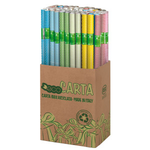 ESPOSITORE 50 ROTOLI CARTA REGALO 2MT X 70CM FANTASIE RIGHE E POIS REX SADOCH COD. EC3J1G01