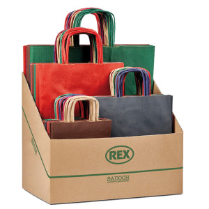 ESPOSITORE 100 SHOPPER ALLEGRA COLORI SCURI FORMATI ASSORTITI SADOCH COD. SCNEBBDAR