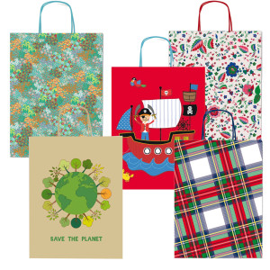 SHOPPER CARTA KRAFT C/MANICI CARTA RITORTA 36X41X12CM FANTASIE ASS. REX SADOCH COD. SDX36ASS CONFEZIONE DA 25