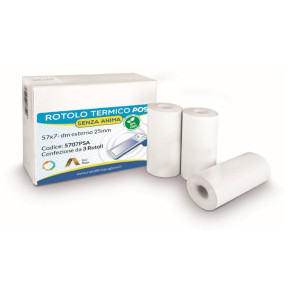 BLISTER 3 ROTOLI CARTA TERMICA 55GR BPA FREE 57MM X 7MT SENZA ANIMA X POS COD. 5707PSA