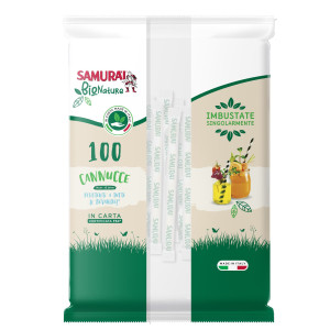CONF. 100 CANNUCCE IN CARTA IMB. SING.14CM NERE/BIANCO E BIANCO/AVANA SAMURAI COD. 3641SM