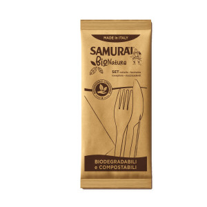 CONF. 100 BIS COLTELLO FORCHETTA PLA CON STUZZICADENTI E TOVAGLIOLO SAMURAI COD. 3653SM