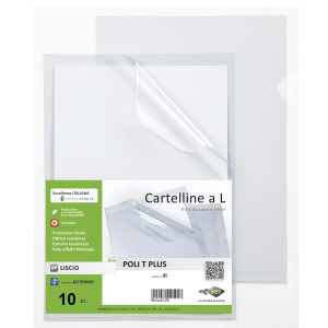 10 CARTELLINE A L IN PP TRASPARENTE ALTO SPESSORE 30X42CM POLI T PLUS SEI ROTA COD. 662332