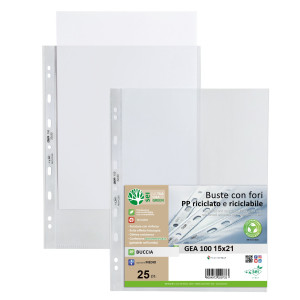 CONF 25 BUSTE FORATE IN PP RICICLATO BUCCIA MEDIUM 15X21CM GEA 100 SEI ROTA COD. 701510