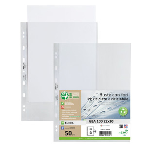CONF 50 BUSTE FORATE IN PP RICICLATO BUCCIA MEDIUM 22X30CM GEA 100 SEI ROTA COD. 702212