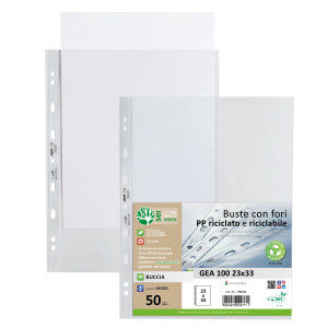 CONF 50 BUSTE FORATE IN PP RICICLATO BUCCIA MEDIUM 23X33CM GEA 100 SEI ROTA COD. 702312