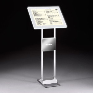 LEGGIO A LED DA TERRA H110CM CON CORNICE A4 MENU BOARD LEDMAG