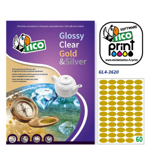 ETICHETTA ADESIVA GL4 OVALE ORO SATINATA 100FG A4 36X20MM (60ET/FG) TICO COD. GL4-3620