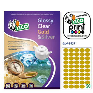 ETICHETTA ADESIVA GL4 OVALE ORO SATINATA 100FG A4 36X27MM (50ET/FG) TICO COD. GL4-3627