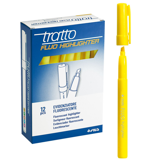 SCATOLA 12 EVIDENZIATORI HIGHLIGHTER GIALLO TRATTO FLUO COD. 733001