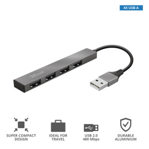 HUB MINI USB A 4 PORTE IN ALLUMINIO HALYX -TRUST COD. 23786