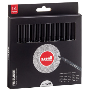 ASTUCCIO PIN FINELINER NERO 14 GRADAZIONI ASSORTITI UNI MITSUBISHI COD. M 84007168