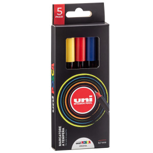 ASTUCCIO 5 MARCATORE UNI POSCA PEN PC1M P. EXTRA FINE 0.7MM COL.ASS. UNI COD. M PC1MR 5P/2