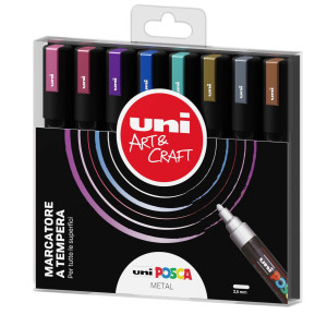ASTUCCIO 8 MARCATORE UNI POSCA PC5M P.MEDIA 1,8-2,5MM COL.ASS. METAL UNI COD. M PC5MM 8P