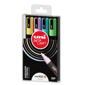 ASTUCCIO 4 MARCATORE UNI POSCA PC5M P.MEDIA 1,8-2,5MM COL.ASS. PASTEL UNI COD. M PC5MP 4P