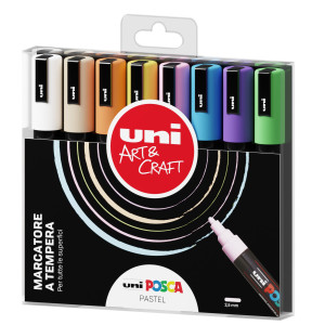 ASTUCCIO 8 MARCATORE UNI POSCA PC5M P.MEDIA 1,8-2,5MM COL.ASS. PASTEL UNI COD. M PC5MP 8P