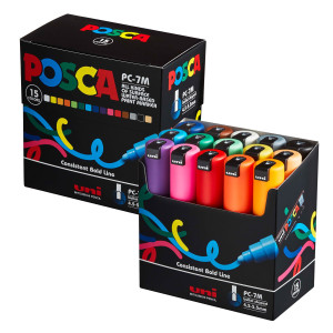 ASTUCCIO 15 MARCATORI UNI POSCA PC7M P.LARGE 4,5-5,5MM COL. ASS. UNI MITSUBISHI COD. M PC7M 15C