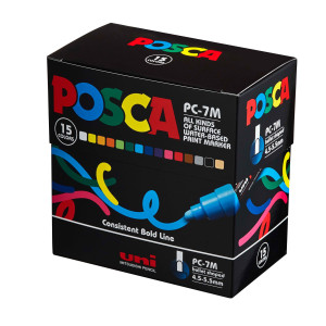 ASTUCCIO 15 MARCATORI UNI POSCA PC7M P.LARGE 4,5-5,5MM COL. ASS. UNI MITSUBISHI COD. M PC7M 15C