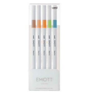 ASTUCCIO 5 FINELINER EMOTT TRATTO 0.4MM COLORI ASS. NATURE UNI MITSUBISHI COD. M PEM-SY 5C 6
