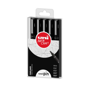 ASTUCCIO PIN FINELINER NERO 5 GRADAZIONI ASSORTITI UNI MITSUBISHI COD. M PIN 5P1