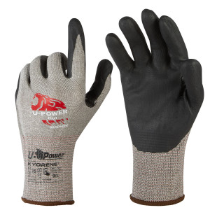 GUANTI DI PROTEZIONE CUT TAGLIA 09 GRIGIO NERO C/POLSINO MARRONE U-POWER COD. UG00004-09