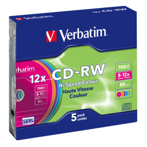 SCATOLA 5 CD-RW DATALIFEPLUS SLIM CASE 8X-10X 700MB SERIGRAFATO COLORATO_RISCRIV COD. 43167