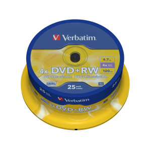 SCATOLA 25 DVD+RW SPINDLE 4X 4.7GB 120MIN. SERIGRAFATO COD. 43489