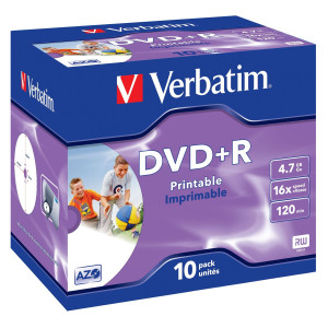 SCATOLA 10 DVD+R JEWEL CASE 16X 4.7GB 120MIN. STAMPABILE WIDE PHOTO INKJET COD. 43508