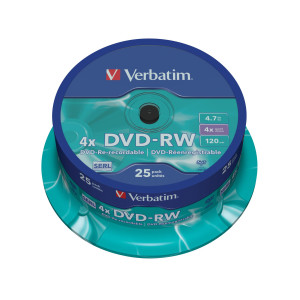 CONFEZIONE DA 25 DVD-RW SPINDLE 4X 4.7GB SUPERF.MATT SILVER SERIGRAFATA COD. 43639