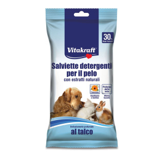 CONFEZIONE DA 30 SALVIETTE DETERGENTI PER IL PELO DI CANI, GATTI E RODITORI COD. 15778
