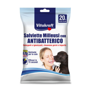CONFEZIONE DA 20 SALVIETTE MILLEUSI CON ANTIBATTERICO X CANI GATTI E RODITORI COD. 22887