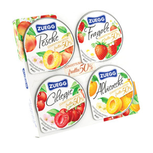 CONFEZIONE DA 4 MINI MARMELLATE DI FRUTTA DA 25GR L'UNA ZUEG COD. ZUCOM